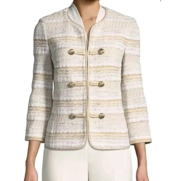 St. John Wool Blend Tweed Blazer New Sz 12 K61S0C1 Butterscotch Speckled $1695 - Picture 1 of 16